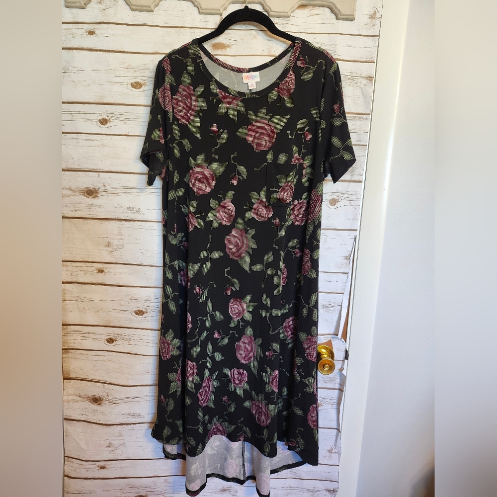 LuLaRoe Black Dress with Pink Floral Carly Size Medium
